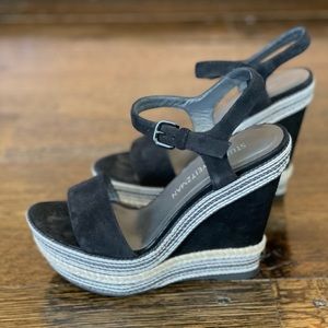 Stuart Weitzman black suede wedge sandals, size 6.5